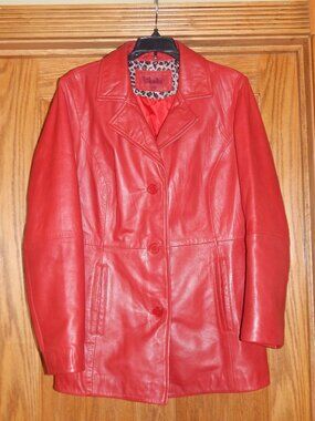 Excelled Red Leather Button Jacket Women's Size Medium M Lined Long Sleeve